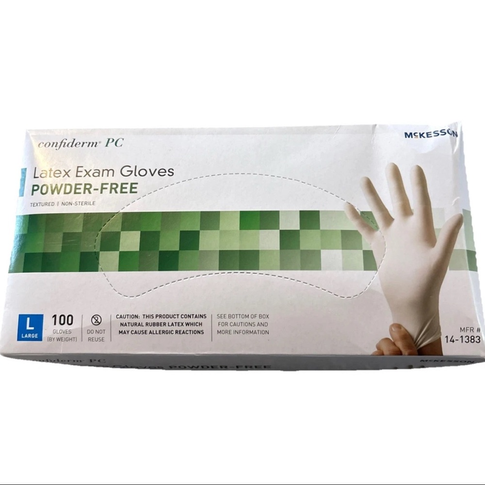 McKesson Confiderm Latex Exam Gloves Standard Cuff SZ L 100 per Box 14-1383